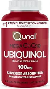 Qunol Mega Ubiquinol CoQ10 100mg, Superior Absorption, 100 Softgels | #1 Cardiologist Recommended Supplement for Heart Health, Coenzyme Q10 Supplement to support Vascular Health & Cellular Energy