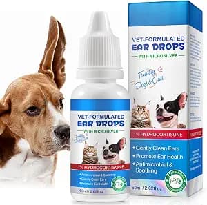 Daiasns Cat & Dog Ear Infection Treatment Drops - with 1% Hydrocortisone for Yeast & Bacterial Ear Infections, Itchy Ear Relief, Prevents Inflammation - Ear Cleaner for Dogs & Cats - 2 fl oz