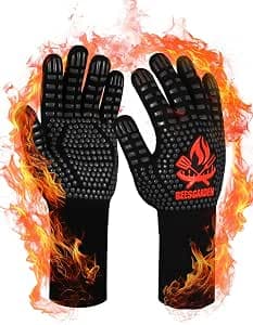 BBQ Gloves extreme heat resistant 800°C / 1472°F, Silicone Non-Slip Grilling bbq Gloves Oven Mitts Oven Gloves for Barbecue, Grilling, Cooking, Baking, Smoker - Black, L/XL/XXL Size