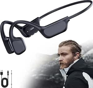 Military Bone Sound Headphones, Bluetooth 6.0, IP68 Waterproof Swimming Sports Headphones with MP3 Player, 32G Memory, 12 Hours Runtime Wind Protection, Open Ear Sports Headphones, Swimming