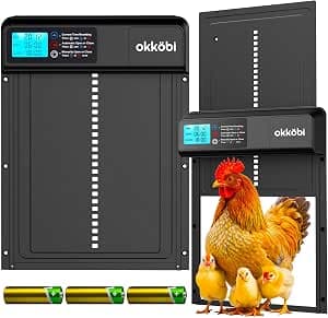 Automatic Chicken Coop Door – Coop Door Lite – Battery Powered (3x AA Included) – Timer & Manual Modes – LCD Display – Anti-Pinch Safety – 11" x 9.4" Opening (28 x 24 cm)