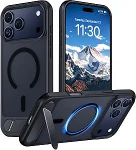 Temdan Designed for iPhone 17 Pro Max Case, [Built-in Invisible Kickstand][Compatible with MagSafe][Military Grade Shockproof] Slim Translucent Matte Phone Case for iPhone 17 Pro Max 6.9 inch (Black)