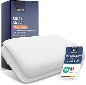 CALMONT - Side Sleeper Pillow with Cover I RedDot Award Winner I Side+ Pillow I Belly Sleeper Pillow I Ergonomic Pillow I Developed with Swiss Doctor (70 x 40 cm)