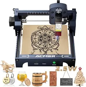 ACMER S1 Laser Engraver, 2500mW Laser Engraver Machine Higher Accuracy Lazer Cutter and Engraving Machine with Working Area 130x130mm,0.04mm Laser Spot Engraving Machines & Tools