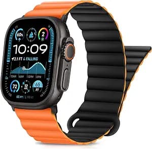 HITZEE Compatible with Apple Watch Band 49/46/45/44/42/41/40/38mm, Double Sided Silicone Magnetic Band Compatible for iWatch Ultra 3/2/1 Series 11 10 9 8 7 SE3 6 5-1 (42/44/45/46/49mm, Black Orange)