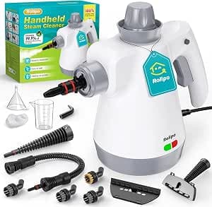 Handheld Steam Cleaner with 12-Piece Accessories, 1050W Steam Cleaner for Household, Kitchen, Bathroom, Window, Upholstery & Car - 100% Chemical Free, High Pressure Steam Against Dirt, Grease
