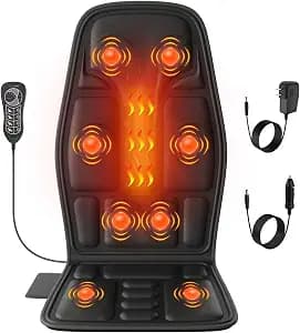 SLOTHMORE Vibration Back Massager for Chair with Heat, Chair Massager Pad with 8 Vibration, Seat Cushion for Seniors, Office Workers & Family, Fatigue & Pain Relief in Office, Home & Travel