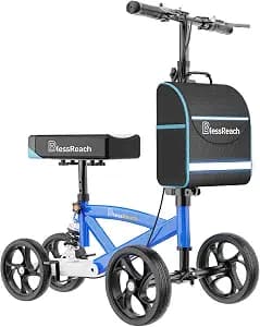 BlessReach Knee Scooter for Adults for Foot Injuries, Dual Braking System | 300lbs Foldable Leg Scooter, 120° Turning, Cozy Knee, PadAdjustable Height, Storage Bag,Crutch Alternative for Ankle Recovery