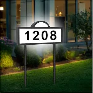 Solar House Numbers for Outside, Light Up House Numbers with Cool or Warm Light, IP65 Waterproof Solar Address Sign for Yard, Wall Mounted & In Ground, Bright and Bold Address Numbers Visible for Visitors and Emergency Vehicles