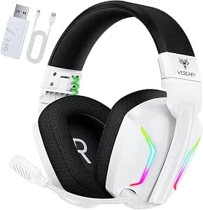 Wireless Gaming Headset for PS5, PS4, PC, Switch, Mac – Dual-Mode 2.4GHz & Bluetooth 5.4 Gaming Headphones with ENC Noise Cancelling Mic, 50mm Drivers, Dynamic LED Lights, 50H Playtime