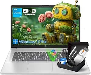 HP 17 Laptop for Business & Study, Intel 8-Core i3 Processor, 17.3" HD+ Anti-Glare, 16GB RAM, 512GB SSD, Windows 11 Pro, AI Copilot, Numeric Keypad, Up to 9 Hours, Fast Charge, Laptop Accessory Kit