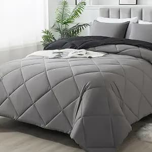 3-Piece Full Comforter Set,All-Season,Soft & Hypoallergenic &Breathable Bedding,Polyester Quilted,Down Alternative(Comforter*1 & Pillowcases*2),Black/Dark Gray