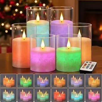 Retisee Valentine's Day Color Changing Flameless Candles Set of 6 - Plastic Droplet Top (3 Inch Diameter, 4''/5''/6'' H), 12-Color LED Candles with AAA Battery Remote, for Wedding Home Decor