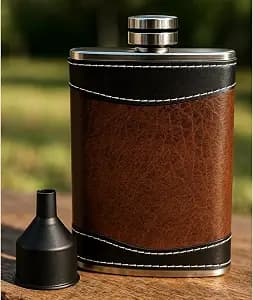 Flasks for liquor for Men, 8oz Heavy Duty Hip Flask with Funnel, Black and Brown, Gift boxed