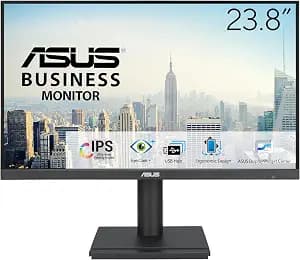 ASUS Business VA24DQFS - 24 Inch Full HD Monitor - Frameless, Ergonomic, Adaptive Sync, EPEAT Gold - 100 Hz, 16:9 IPS Panel, 1920 x 1080 - DP, HDMI, D-Sub, USB Hub, Speaker