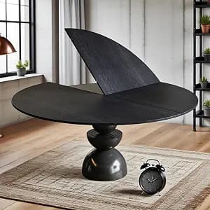 Folding Round Table Top Extender 55'' inch Wood Round Table Top No Legs Foldable Replace Desktop for Indoor Outdoor Patio Table Heavy-Duty Portable Table Extender Top (Black, 55.1in)