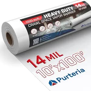 Crawl Space Vapor Barrier, 14 Mil 10'x100', White Plastic Sheeting, Drop Cloth Vapor Barrier Covering for Crawlspace Encapsulation, Thick Plastic Sheeting, White Film
