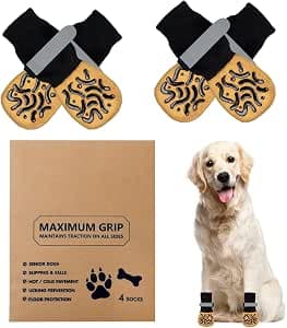 Dog Socks Paws Stop Licking, 2 Pairs Anti Slip Dog Cat Traction Control Socks with Reflective Straps, Pet Paw Protectors for Injured Paws Hardwood Floors Indoor Wear (Brown, L)