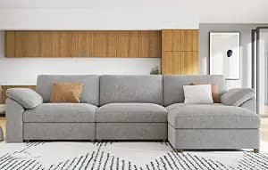 EASE MOOSE Oversized L Shape Modular Sectional Sofa, Modern Luxury Large Grey Sectional Cloud Couch with Ottoman Sofa,FSC Certified Modern Deep Seat Couch