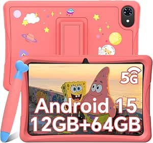 Children's Tablet 10 Inch Android Tablet Children from 3-14 Years, 12GB RAM + 64GB ROM + 2TB Expandable, WiFi, Widevine L1, 5000mAh, Quad Core, Parental Control, Kids Tablet with Eva Case