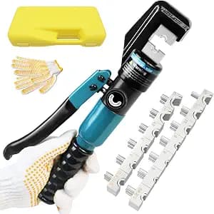 BLIKA 10 Ton Hydraulic Crimping Tool, Hydraulic Cable Lug Crimper 12 to 2/0 AWG, Hydraulic Hand Crimper Tool for 1/8" to 3/16" Cable Railing Kit, Cable Railing Crimper Tool with 13 Dies