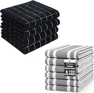 Homaxy 100% Cotton Terry Kitchen Towels(Black, 13 x 28 inches), 4 Pack Premium Kitchen Towels 18”x 28”, 6 Pack, Grey