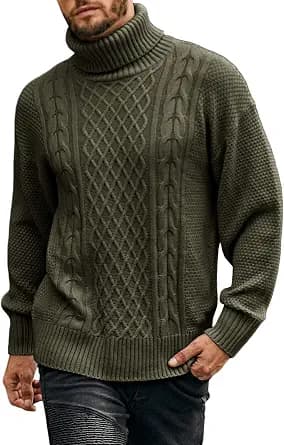 Mens Turtleneck Sweater Pullover Twisted Pattern Casual Loose Fit Thick Winter Long Sleeve Cable Knit Sweaters