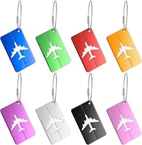 8 Pcs Metal Luggage Tags, Travel Tags for Luggage, Suitcase Tag with Name Address Tel Email Labels, Baggage Handbag Labels Prevent Loss for Travel Business Trip Suitcase