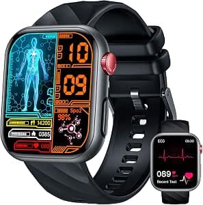 Smart Watch Men's ECHG HRV Bluetooth Heart Rate Blood Pressure: 1.97 Inch AMOLED Touch Black Health Watch with Sleep Monitor Pedometer Phone Function Sports Watch Fitness Watch iOS Android