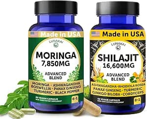 Lunakai USA Made Moringa & Shilajit Capsules Bundle – 6-in-1 & 8-in-1 Advanced Blends – 60 Non-GMO Veggie Capsules Each