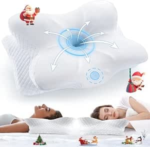 Cervical Neck Pillow for Pain Relief Sleeping, Neck Support Pillows for Sleeping with Cooling Pillowcase, Ergonomic Memory Foam Pillows, Honeycomb Blue01