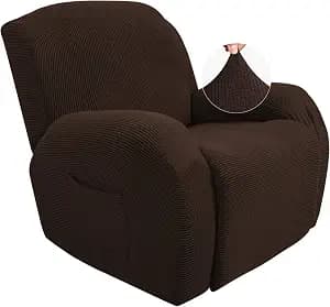 JIVINER Super Stretch Recliner Chair Covers 4 Pieces Sofa Slipcover for Reclining Chair Spandex Soft Recliner Slipcover with Pockets Recliner Furniture Protector (Recliner, Chocolate)