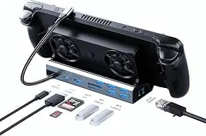 Docking Station for Steam Deck/ROG Ally/Legion Go,10 in 1 Double Fan Steam Deck Dock.1000Mbps Ethernet,3.0 PD100W Charging,HDMI 2.0 4K@60Hz.6 USB Port. SD/TF Double Card Slot Steam Deck Dock.