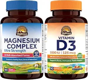 Vitalitown Vitamin D3 (90 Softgels) + 10 in 1 Magnesium Complex (90 Caps) – Comprehensive Support for Immune, Heart & Energy
