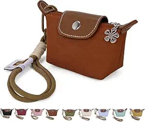 Fashion Mini Coin Purse for Women, Nylon Change Purse Zipper Wallet with Keychain for Cards, Cash, and Coins (Brown)