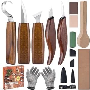 Ninonly Wood Carving Tools 18pcs Wood Carving Kits Includes Hook Carving Knife Detail Wood Knife Whittling Knife Oblique Knife Trimming Knife Chip Carving Knife for Beginners Spoon Bowl Cup Wood