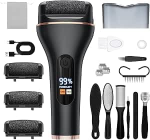 Electric Callus Remover with 3 Replacement Rollers, 2 Gear Callus Remover, Pedicure, Callus File, Callus Remover for Foot Care, Black