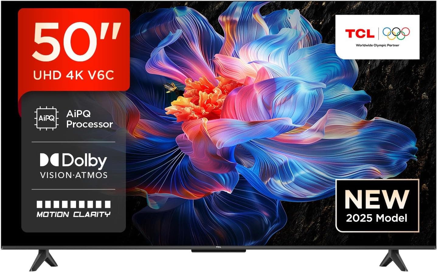 TCL 50V6C 50 Zoll Direct LED TV, 4K HDR Fernseher, Smart TV mithilfe von Google TV (Dolby Audio, Motion Clarity, Kompatibel mit Google Assistant)