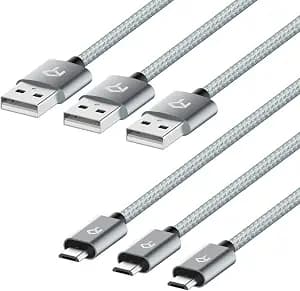 Rankie Micro USB Cable High Speed Data and Charging, Nylon Braided Charger Cord, 3-Pack, 3 Feet