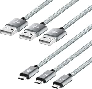 Rankie Micro USB Cable High Speed Data and Charging, Nylon Braided, 3 Feet, 3-Pack (Grey)