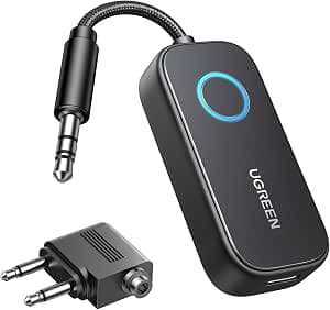 UGREEN 2 in 1 Bluetooth 5.2 Transmitter and Receiver for Car TV Airplane, 3.5mm Aux Wireless Bluetooth Audio Adapter, 2 Devices Paired, Compatible with Home Stereo Headphones and More