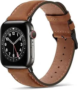 Tasikar Bands Compatible with Apple Watch Band 42mm (Series11/10) 41mm 40mm 38mm Men Genuine Leather Replacement Bands Compatible with Apple Watch SE Series 11 10 9 8 7 6 5 4 3, Brown