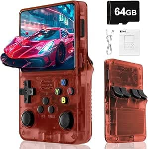 R36S Retro Handheld Video Game Console -With Linux System,3000mAh Battery,3.5 Inch Screen,64G TF Card,20000+ Classic Games,Portable Game Console for Present to Give Friends for Christmas-Red