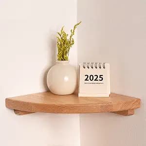 Floating Corner Shelves Oak 8", Solid Oak Wall Mounted Wooden Display Storage Rack with Wire Hole for Plants, Photos, Speakers, Bedroom, Kitchen, Living Room Décor - 1-Pack