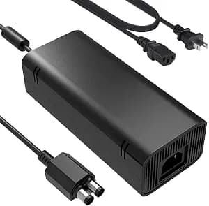 Xbox 360 Slim Power Supply, AC Adapter Power Brick with Power Cord for Xbox 360 Slim Console 100-240V Auto Voltage Low Noise Version -Built in Silent Fan