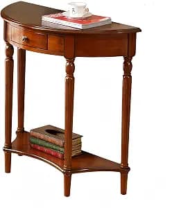 Solid Wood Console Table with Drawer, Semi-Circle Entryway Storage Shelf, Half-Moon Porch Table Side Elegant Vintage Sofa for Living Room (35.4" L x 15.0" W x 34.4" H)