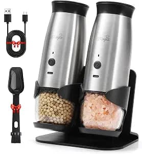Gravity Electric Salt and Pepper Grinder Set with Safe Base,2 Pack Automatic Mill Adjustable Coarseness with LED light,650mAh Rechargeable Batteries with Fast USB-C Charging, Gifts for Women