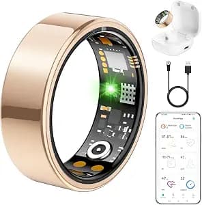 Ring Health Tracker for Women Men, Fit Ring with Heart Rate, Blood Oxygen, Sleep Monitor, Calories, Step Counter, IP68 Waterproof Smart Ring for iPhone & Android, No Subscription Fee (Rose Gold, 10#)