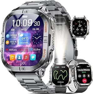 LIGE DM6 GPS Smart Watch for Men, 2.13'' AMOLED HD Smartwatch, 170+ Sport Modes/LED Flashlight/Compass IP68 Waterproof Fitness Tracker, 600 mAh/Sleep/Pedometer Mens Smart Watches for Android iOS