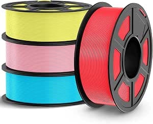TECBEARS 4KG PETG Filament 1.75mm, 3D Printer Filament PETG Bundle 4-Color, Strong Toughness and High Precision 4 * 1KG(1320M) Filament, Accuracy ±0.02mm, Sakura Pink+Lemon Yellow+Sky Blue+Cherry Red